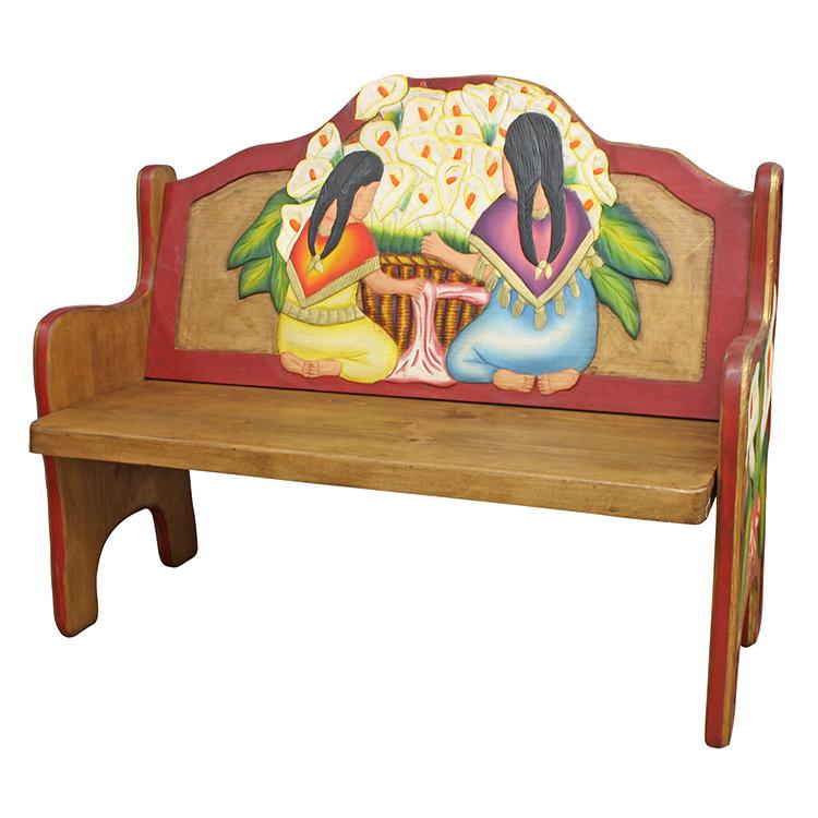 Mexican Wood Bench Hand Painted, Hand Painted Wooden Benches