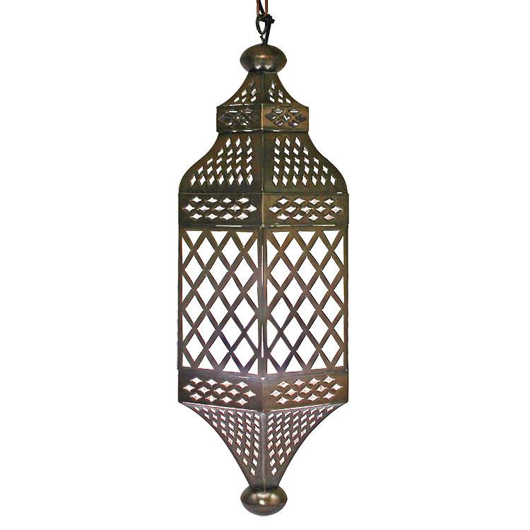 Mexican Tin Small Moroccan Lantern w/Frosted Glass