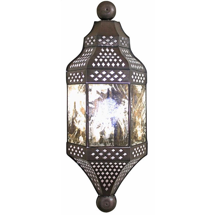 Mexican Tin Moroccan Wall Sconce with Antiqued Glass