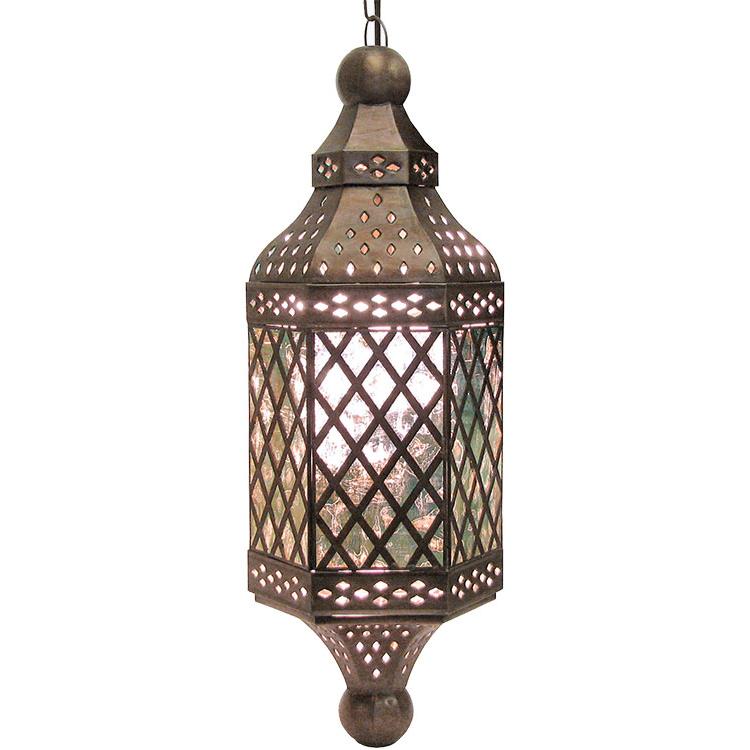 Mexican Tin Large Moroccan Lantern with Antiqued Glass