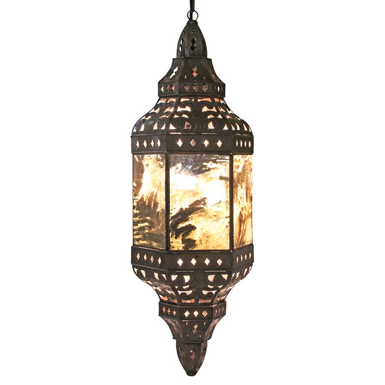 Mexican Tin Manantial Lantern with Antiqued Glass