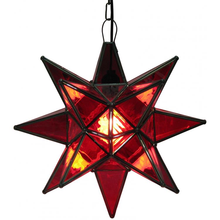 Large Mexican Tin Red Glass Star