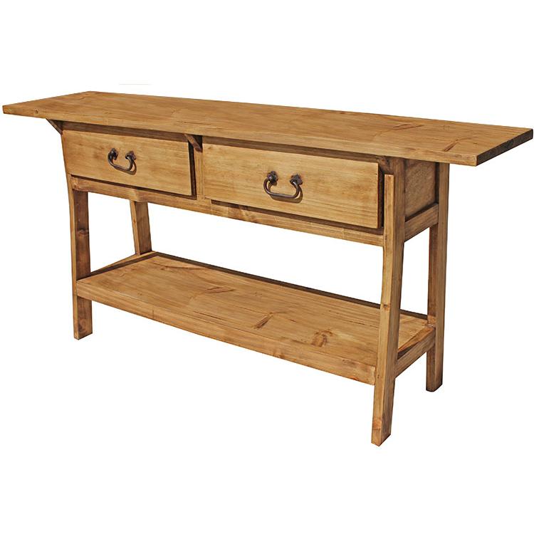 Mexican Rustic Pine Two-Drawer Console Table