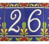 Tile House Numbers: Blue w/ Red Flowers