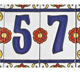 Tile House Numbers: White w/ Red Flowers