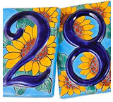 Talavera House Numbers: Blue Sunflowers