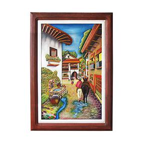 Campesino y Burro Carved Relief Painting