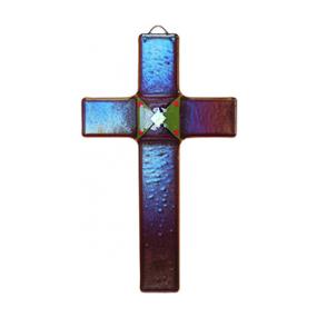 Fused Glass Cross with Red Iridescent Glass