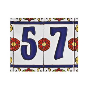 Southwest House Numbers:White w/ Red Flowers