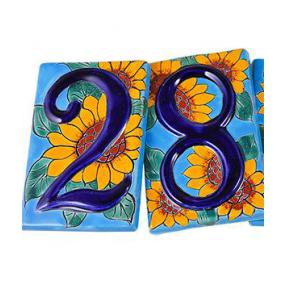 Talavera House Numbers:Blue Sunflowers