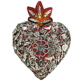 Small Red Heart with Silver Milagros