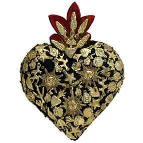 Small Black Heartwith Gold Milagros