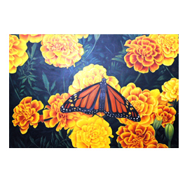 Monarch and MarigoldsOil Painting on Canvas