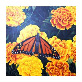 Monarch and Marigolds Oil Painting on Canvas