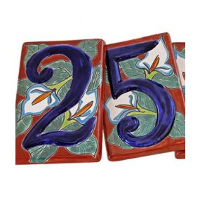 Talavera House Numbers: Red Calla Lilies