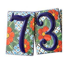 Talavera House Numbers:Red Blossoms