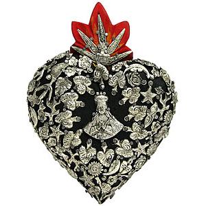 Small Black Heartwith Silver Milagros