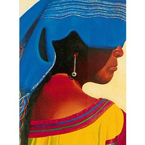 Mujer con Reboso AzulOil Painting on Canvas