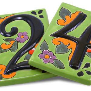 Talavera House Numbers: Green Floral