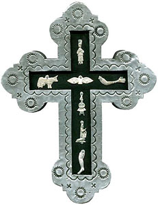 Black & Silver Cross with Silver Milagros