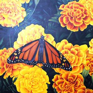 Monarch and MarigoldsOil Painting on Canvas