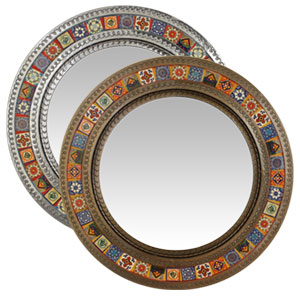 Round Tile Mirrorw/ Multi-colored Tiles