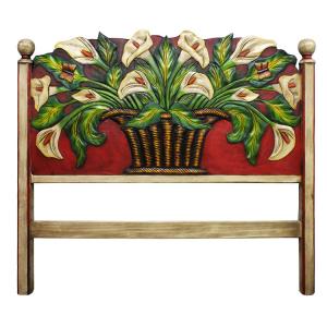 Red Calla Lilies Carved Headboard
