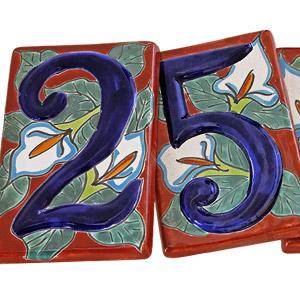 Talavera House Numbers:Red Calla Lilies