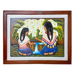 Vendedoras de Alcatraces Carved Relief Painting