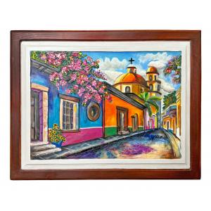 Peaceful Street Carved Relief Painting