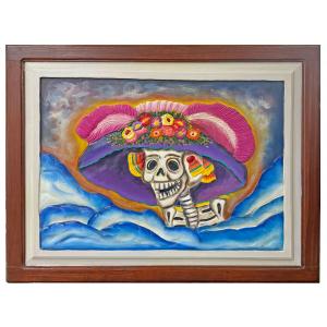 Calavera Catrina Carved Relief Painting