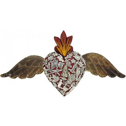 Red Winged Heart with Silver Milagros