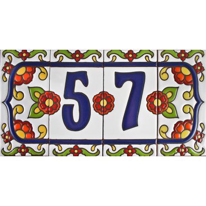 Southwest House Numbers: White w/ Red Flowers