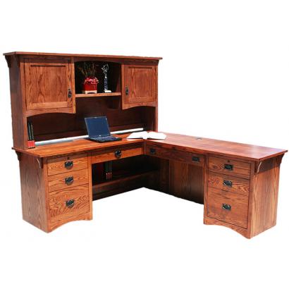 American Mission Oak L-Shaped Desk w/ Hutch