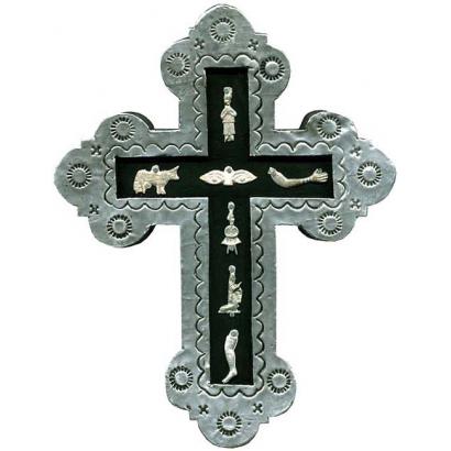 Black & Silver Cross with Silver Milagros