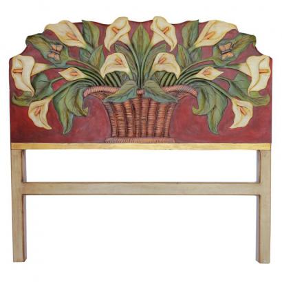 Red Calla Lilies Carved Headboard