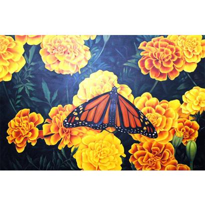 Monarch and Marigolds Oil Painting on Canvas