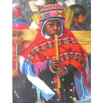 Flautisto Peruano Oil Painting on Canvas