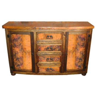 Curved Console w/ Copper Doors & Drawers