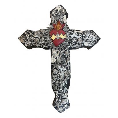 Black & Red Cross w/ Silver Milagros