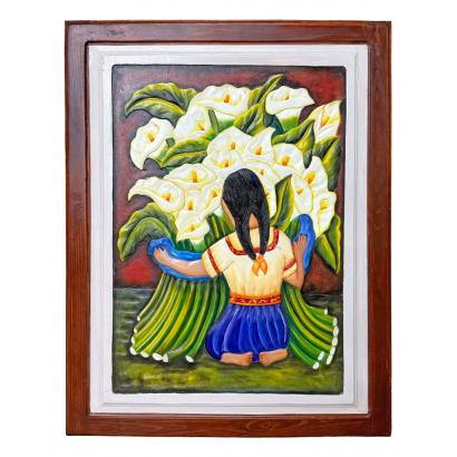 Nina con Alcatraces Carved Relief Painting