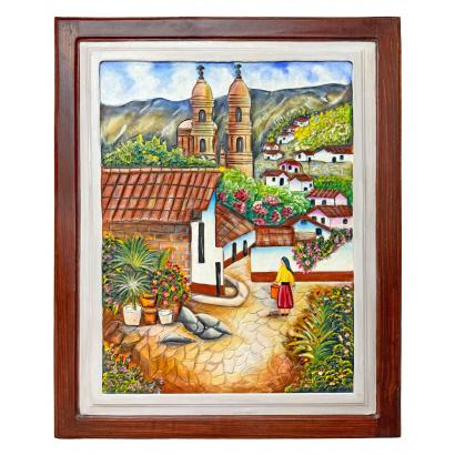 Rural Village Carved Relief Painting