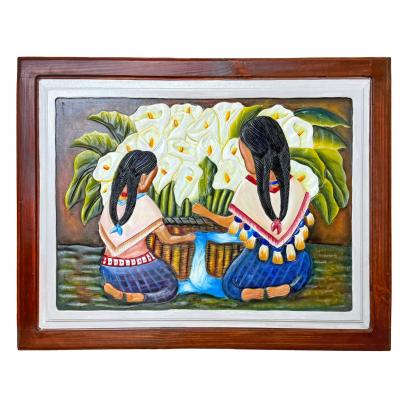 Vendedoras de Alcatraces Carved Relief Painting