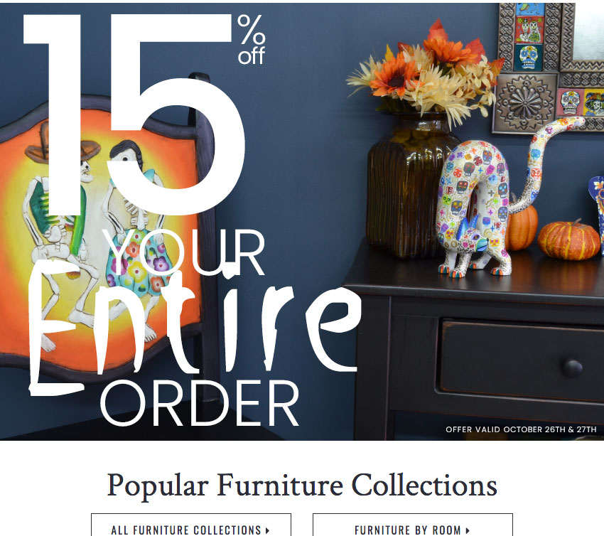No tricks, just treats - 15% off Your Entire order!